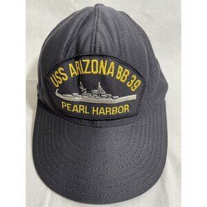 Vintage USS Arizona BB 39 Pearl Harbor Navy Blue Snapback Hat Made In USA